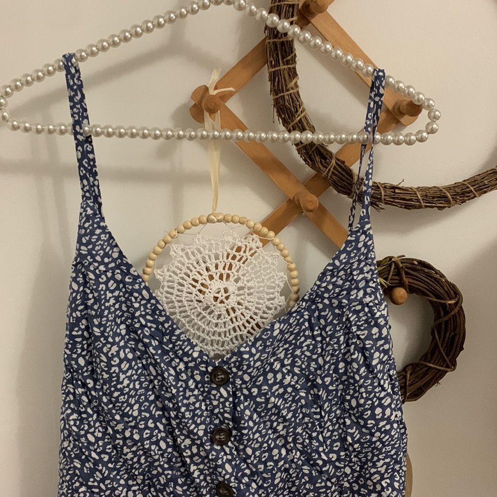 Floral Button-Front Navy Blue Romper - Picture 3 of 8